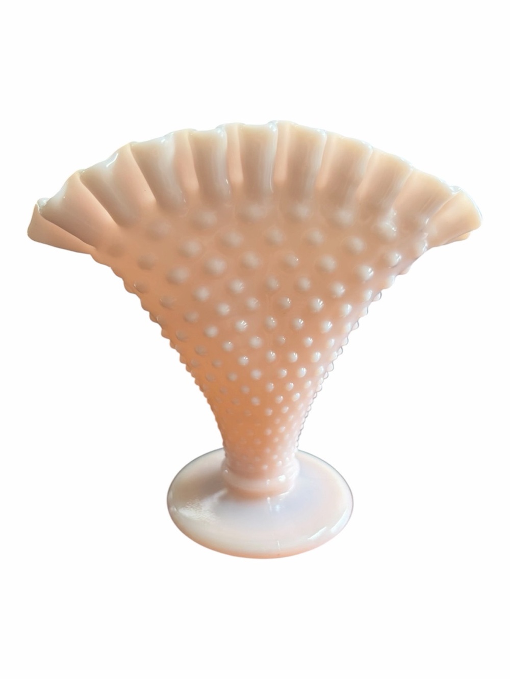 Fenton Milk Glass Hobnail Fan Vase in Pale Pink